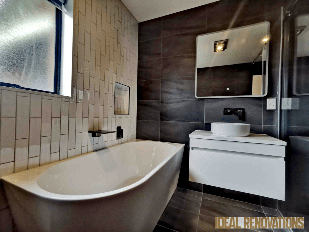  a modern, practical, unique, and stylish bathroom that adds value to the home, changed bathroom tiles and renovation by ideal renovation auckland